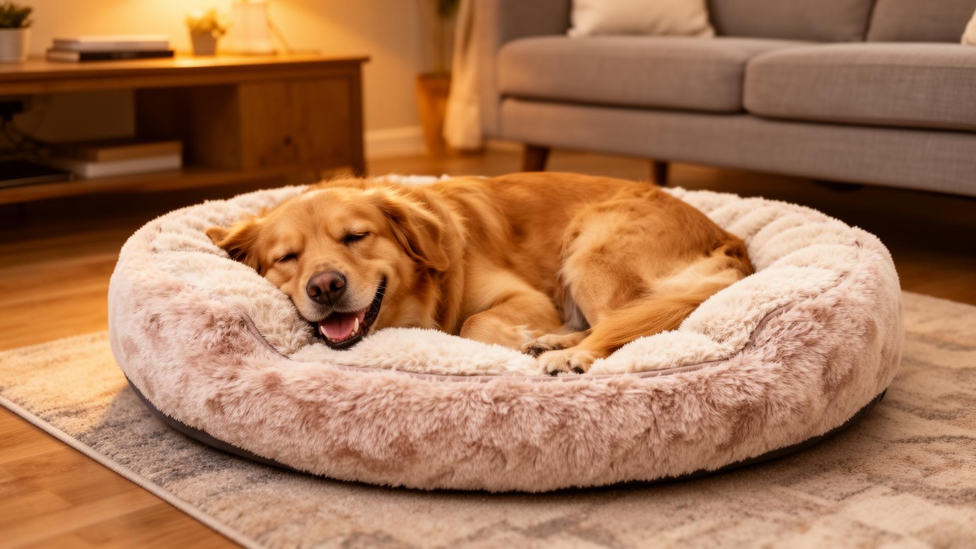 Cachorro dormindo confortavelmente em caminha