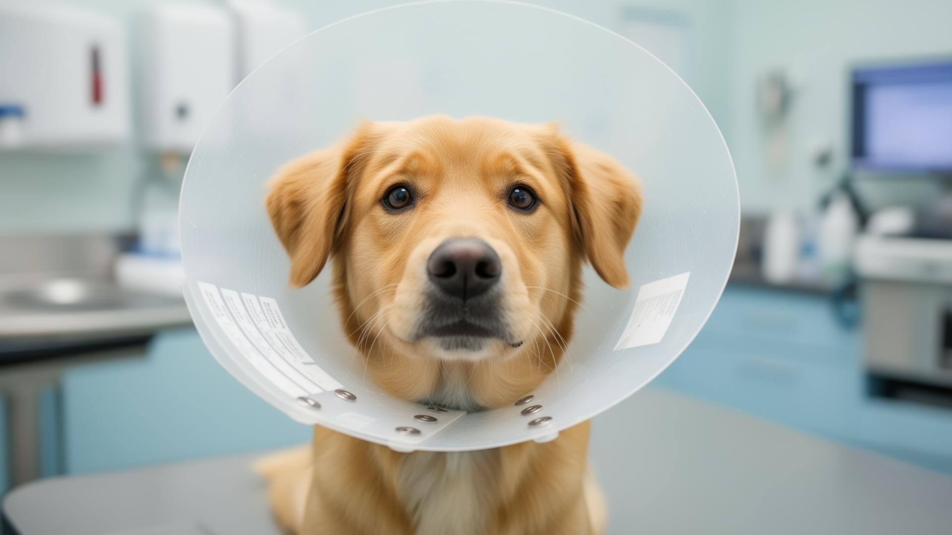 Cachorro com colar elizabetano após castração