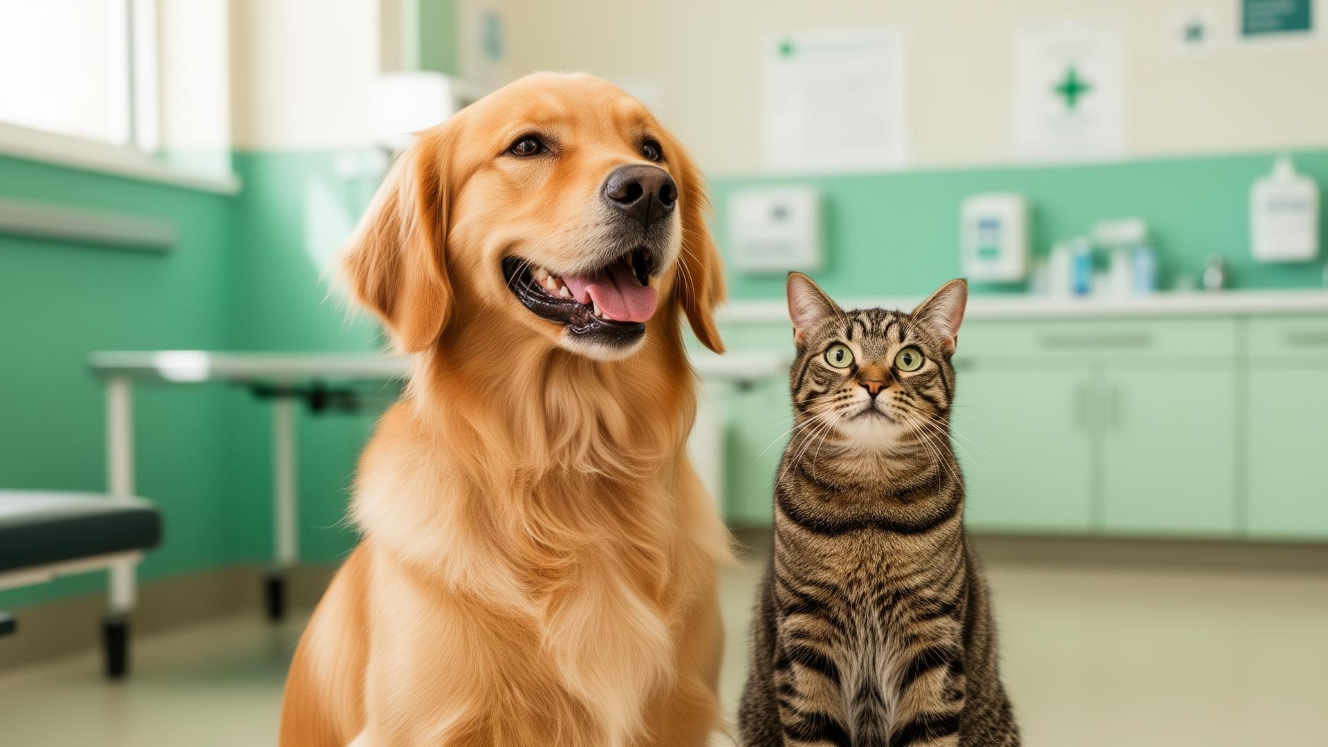 Cachorro e gato saudáveis em clínica veterinária