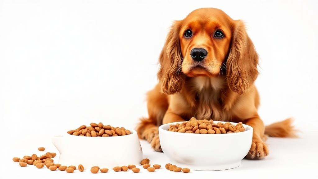 Cachorro com tigela de ração