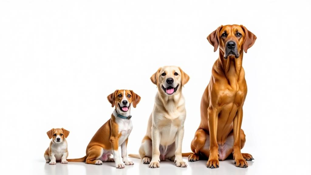 Cachorros de diferentes portes: pequeno, médio, grande e gigante