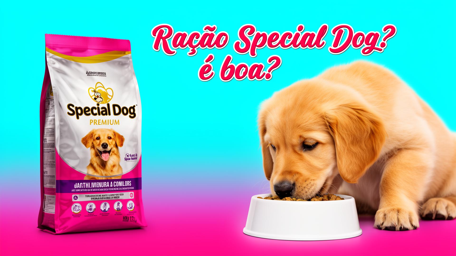 Ração Special Dog é boa? Pacote de ração com filhote comendo