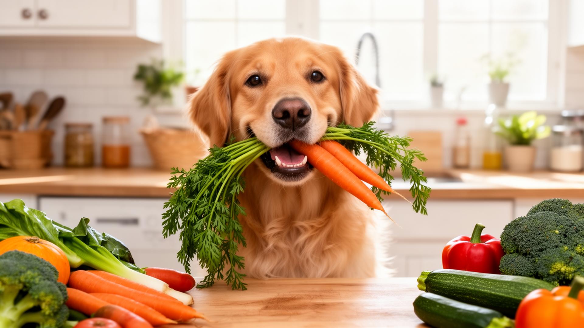 Verduras e Legumes que Cachorro pode comer - golden retriever com cenouras