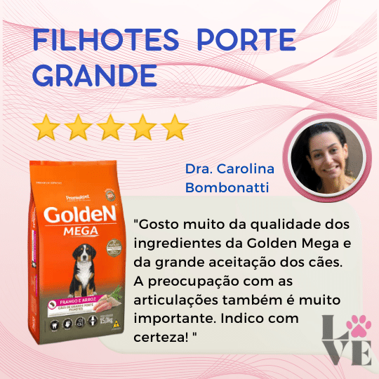 Ração Golden Mega Cães Filhotes Raças Grandes Frango e Arroz, da marca PremieR Pet