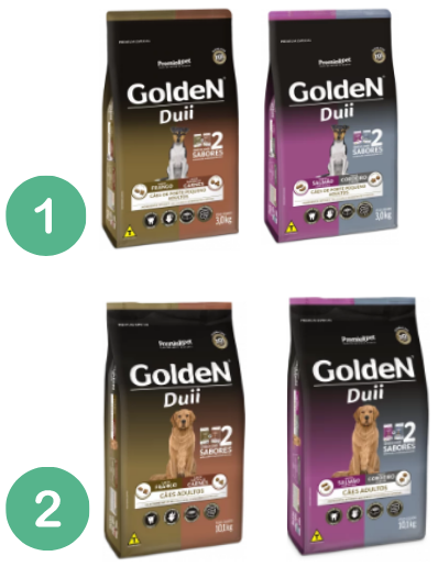 Ração Linha GoldeN Duii (pacote com duas cores) para cães adultos